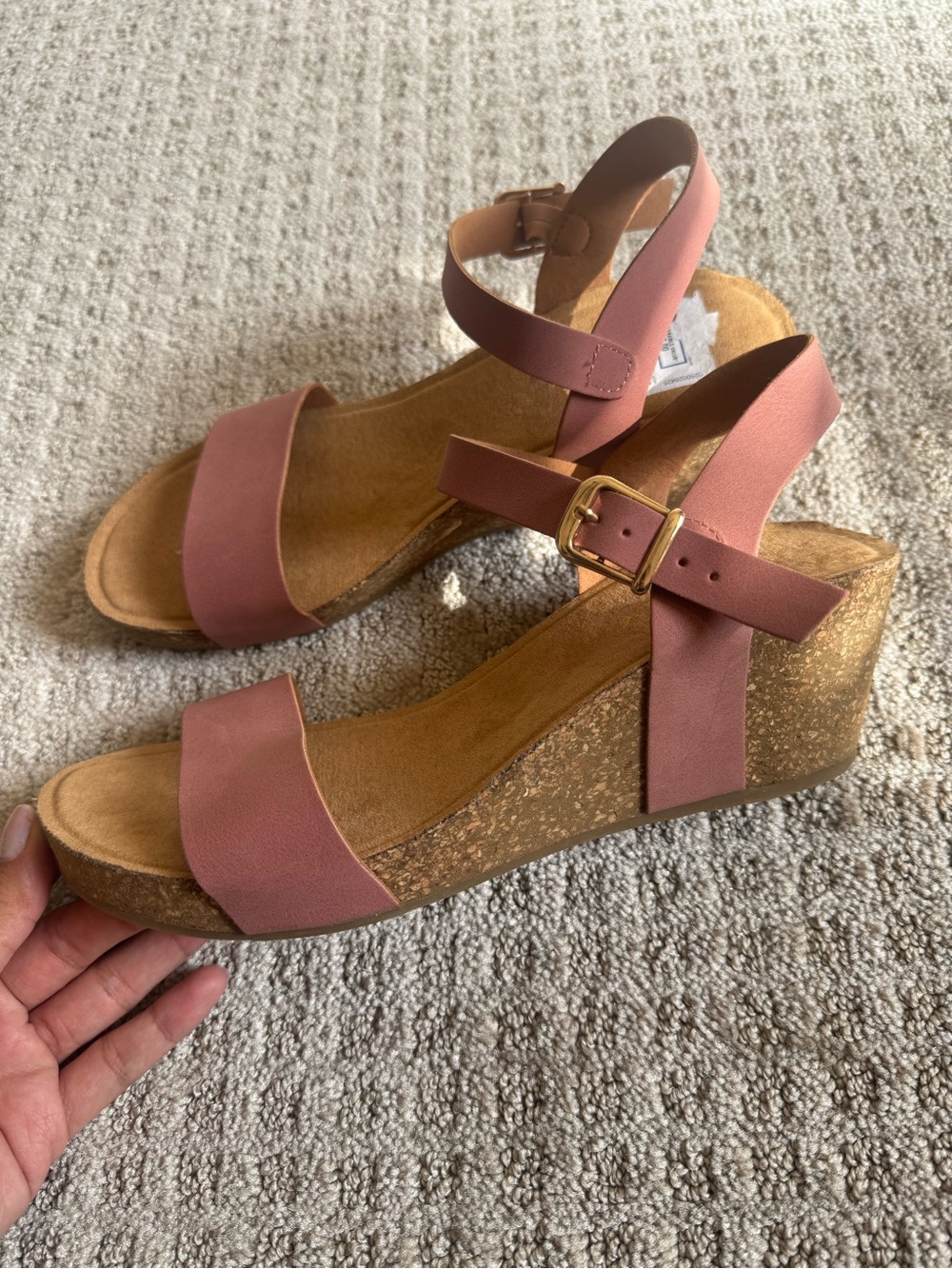 Annie Comfort Blush Cork Wedge Sandals Ankle Strap Open Toe Size 8.5M